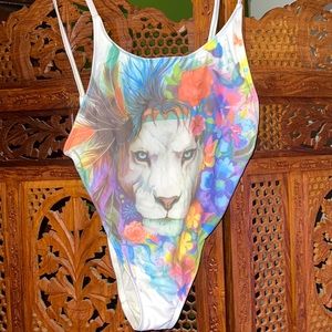 Lion Watercolor One Piece Bathing Suit Small